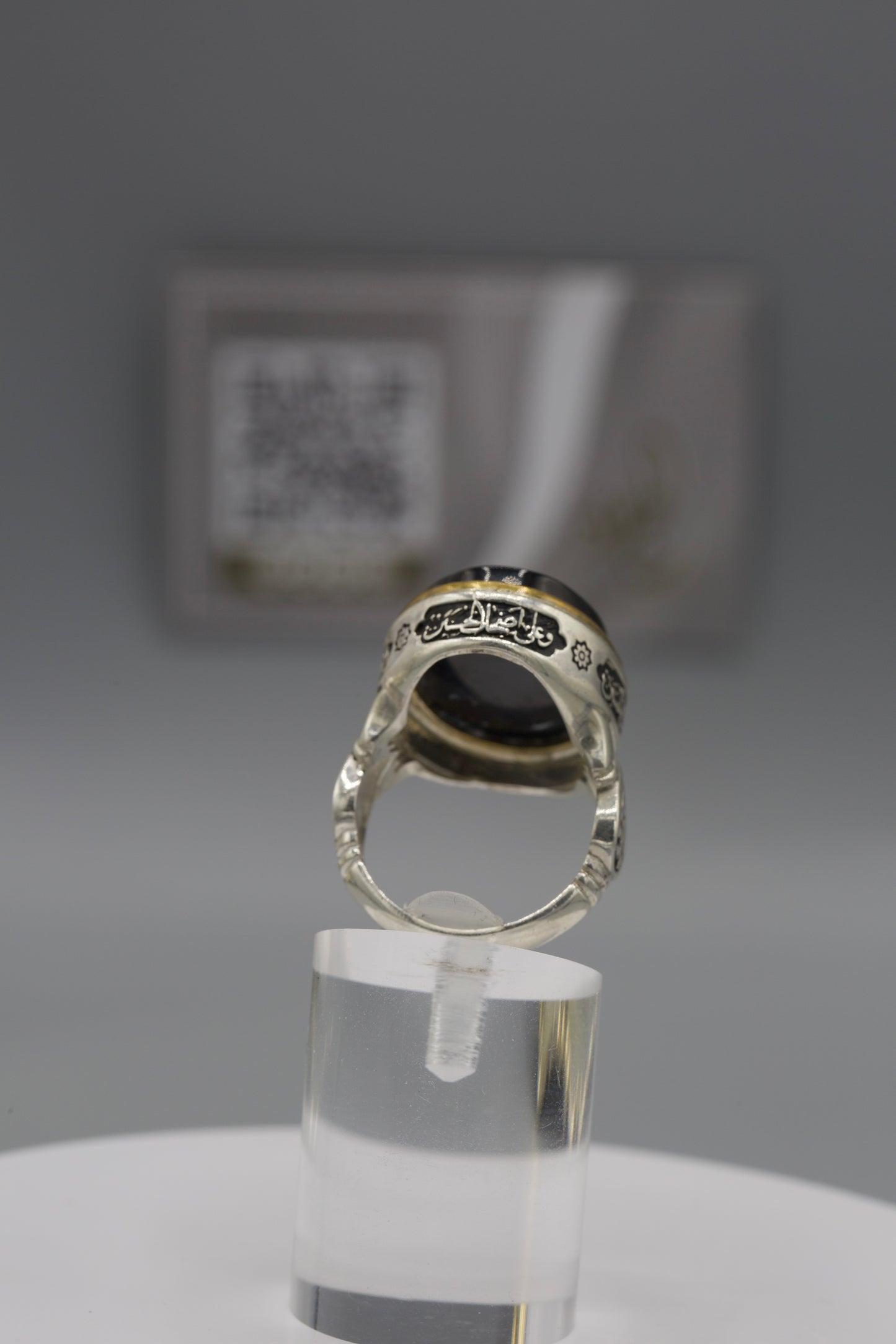 Men’s silver engraved black Aqeeq