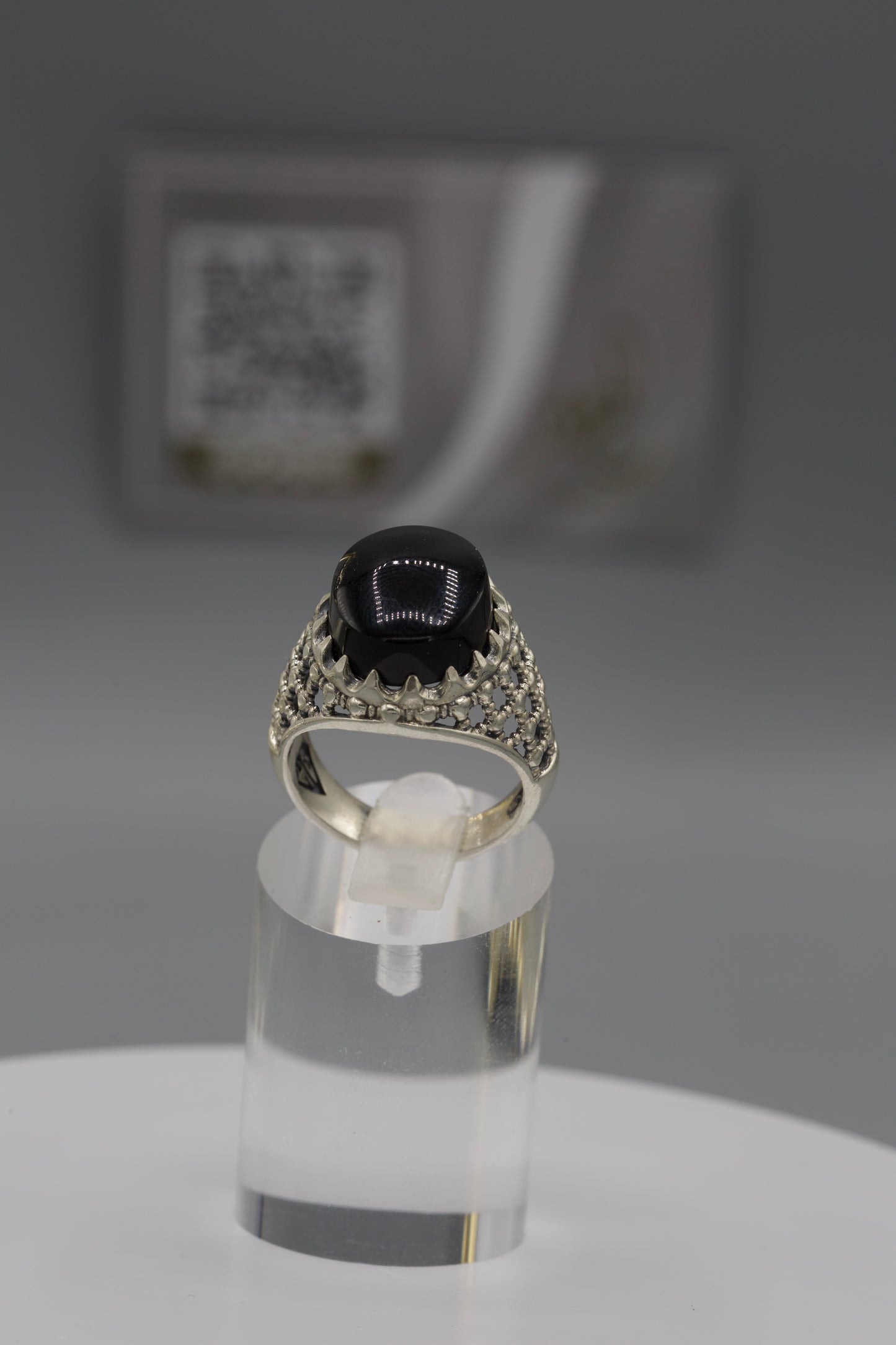 Black Aqeeq Dhareeh Silver Men’s Ring