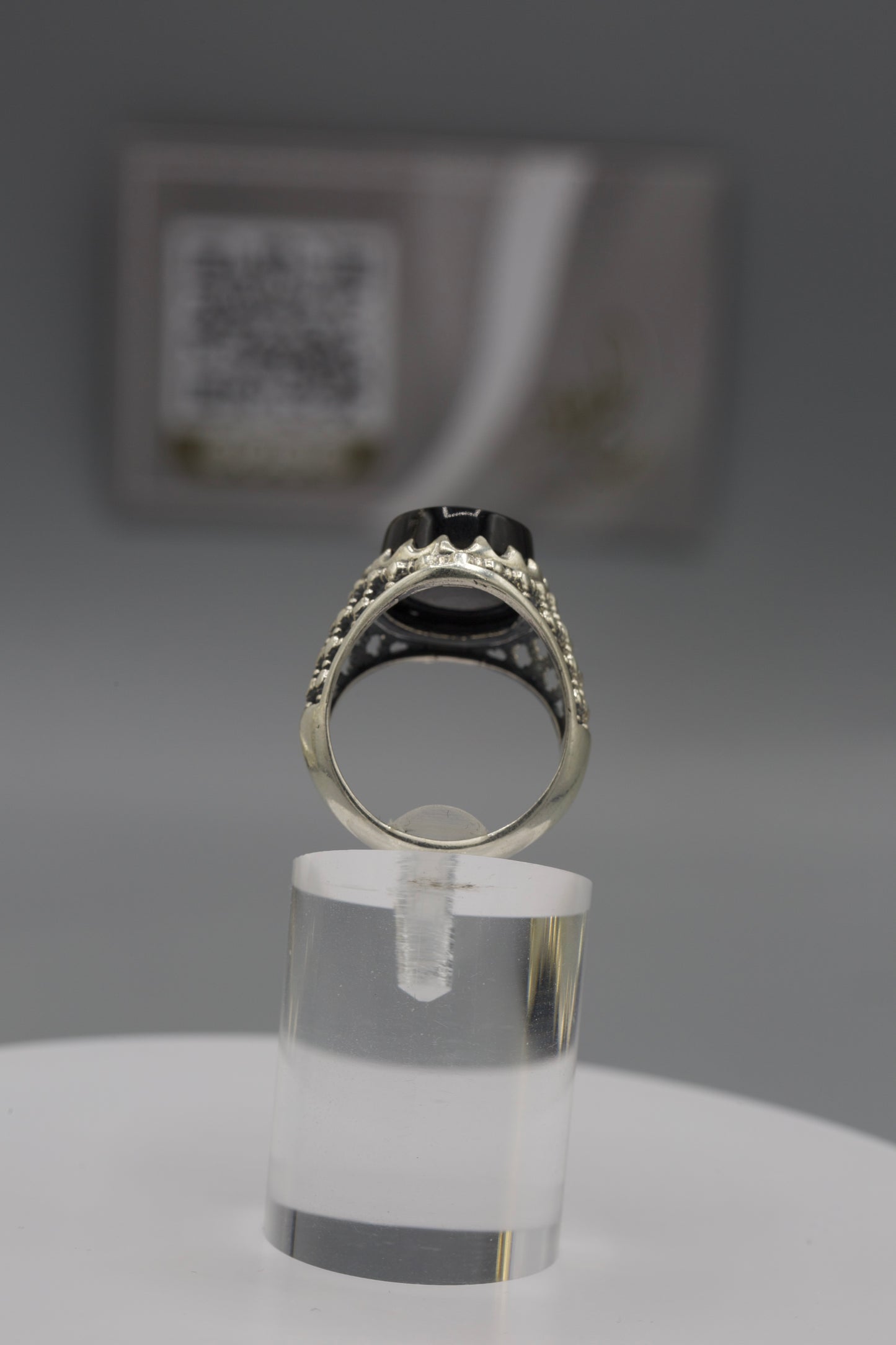 Black Aqeeq Dhareeh Silver Men’s Ring