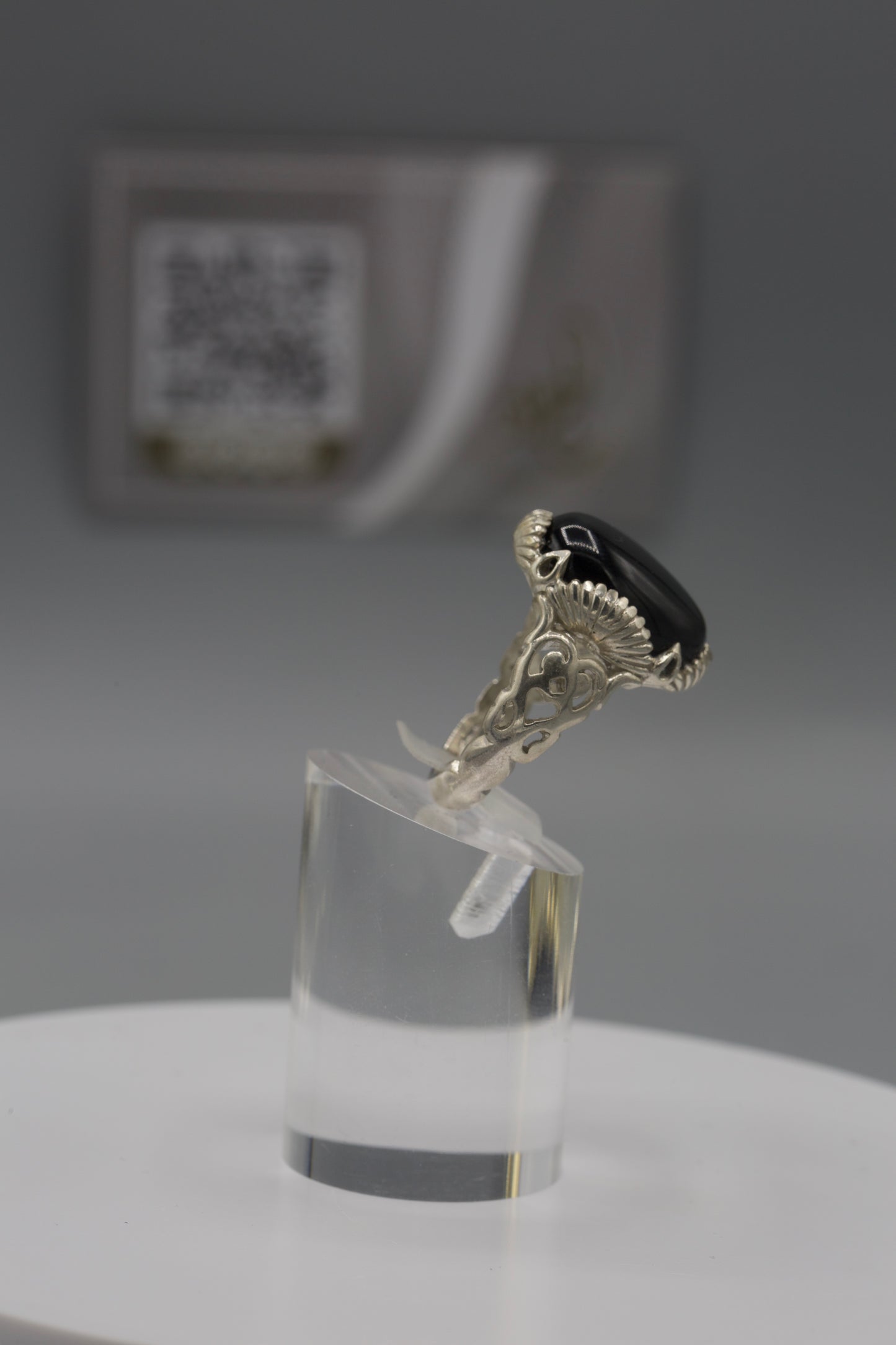 Black Aqeeq unisex Silver Ring
