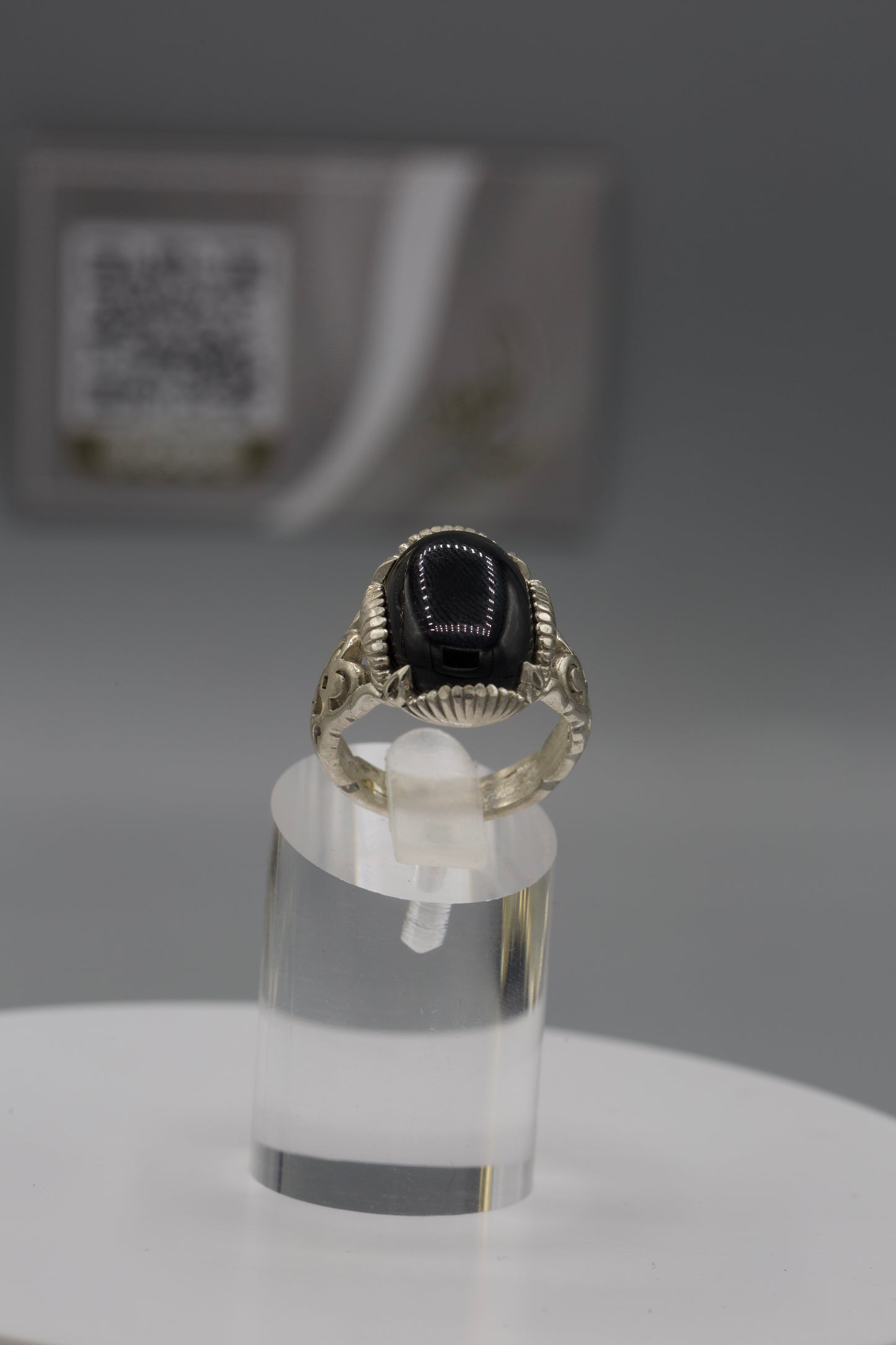 Black Aqeeq unisex Silver Ring