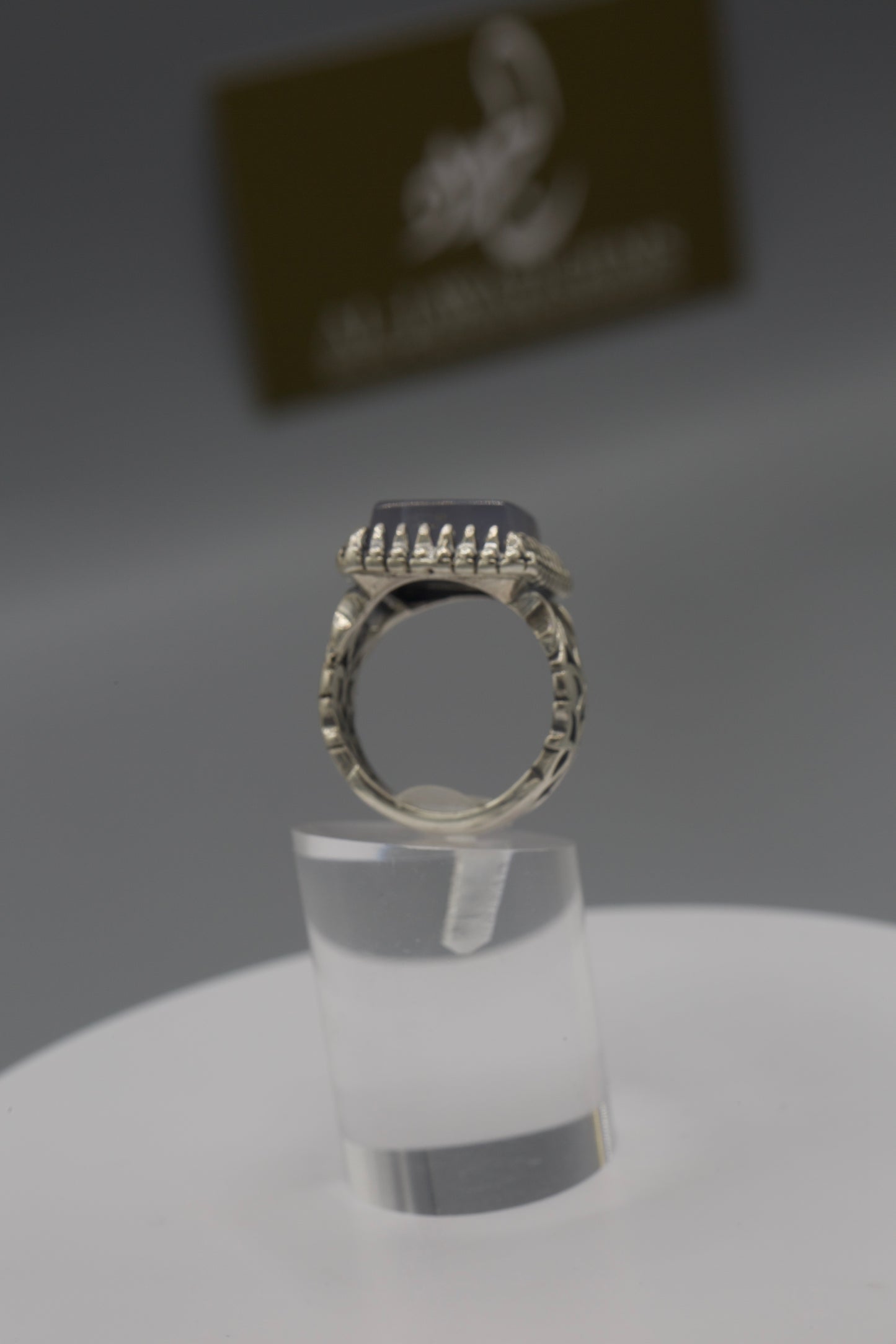 Square Purple Aqeeq “Ashab alkisa” Silver Ring