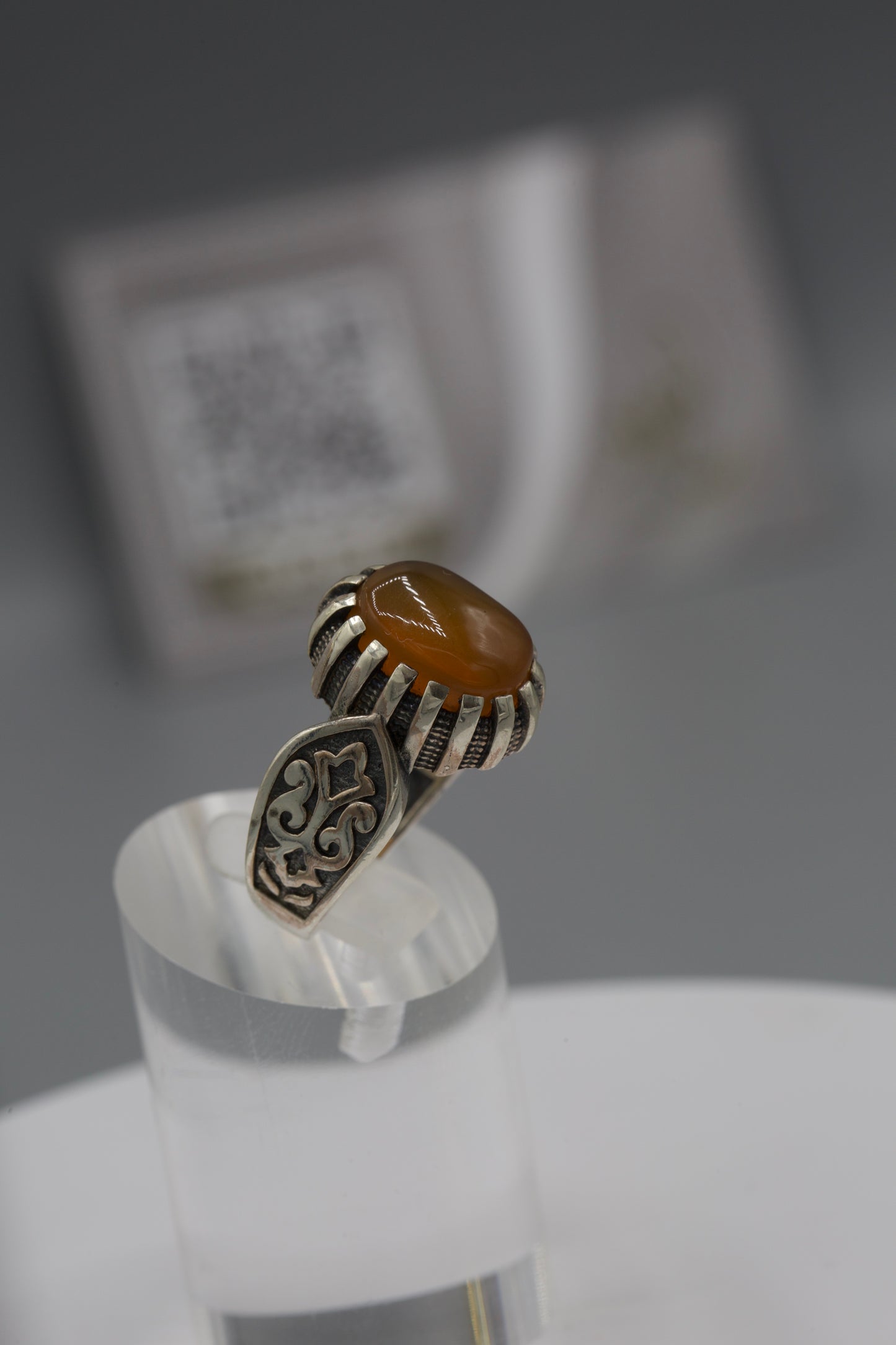 Aqeeq Yemeni Ring - Silver laser work