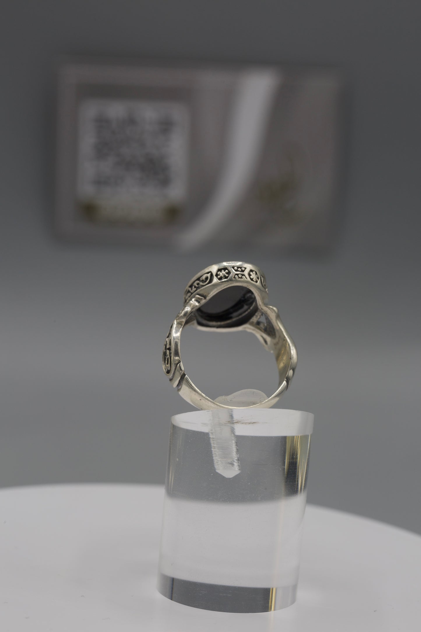 Black Aqeeq Silver Engraved Men’s Ring