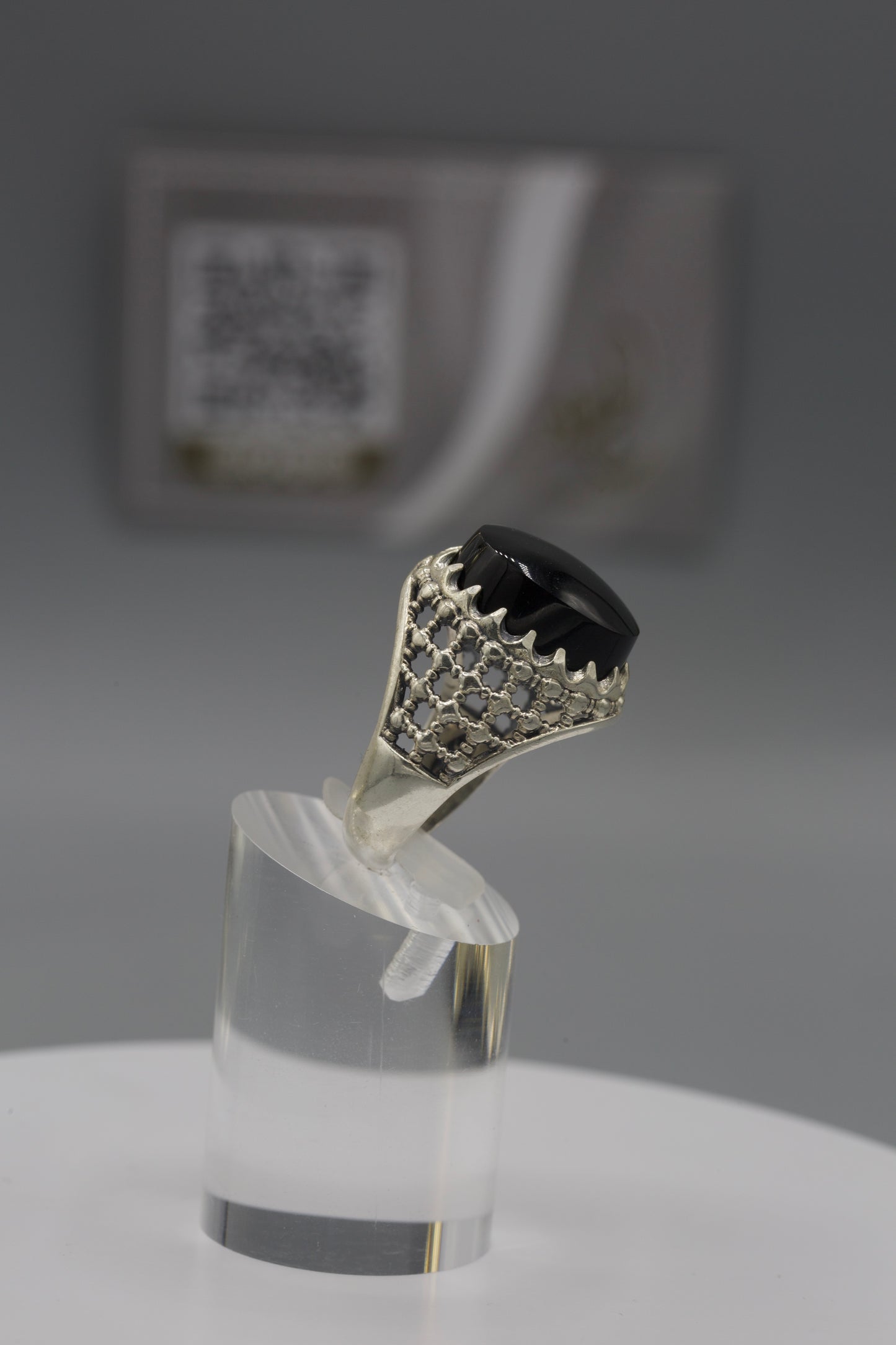 Black Aqeeq Dhareeh Silver Men’s Ring