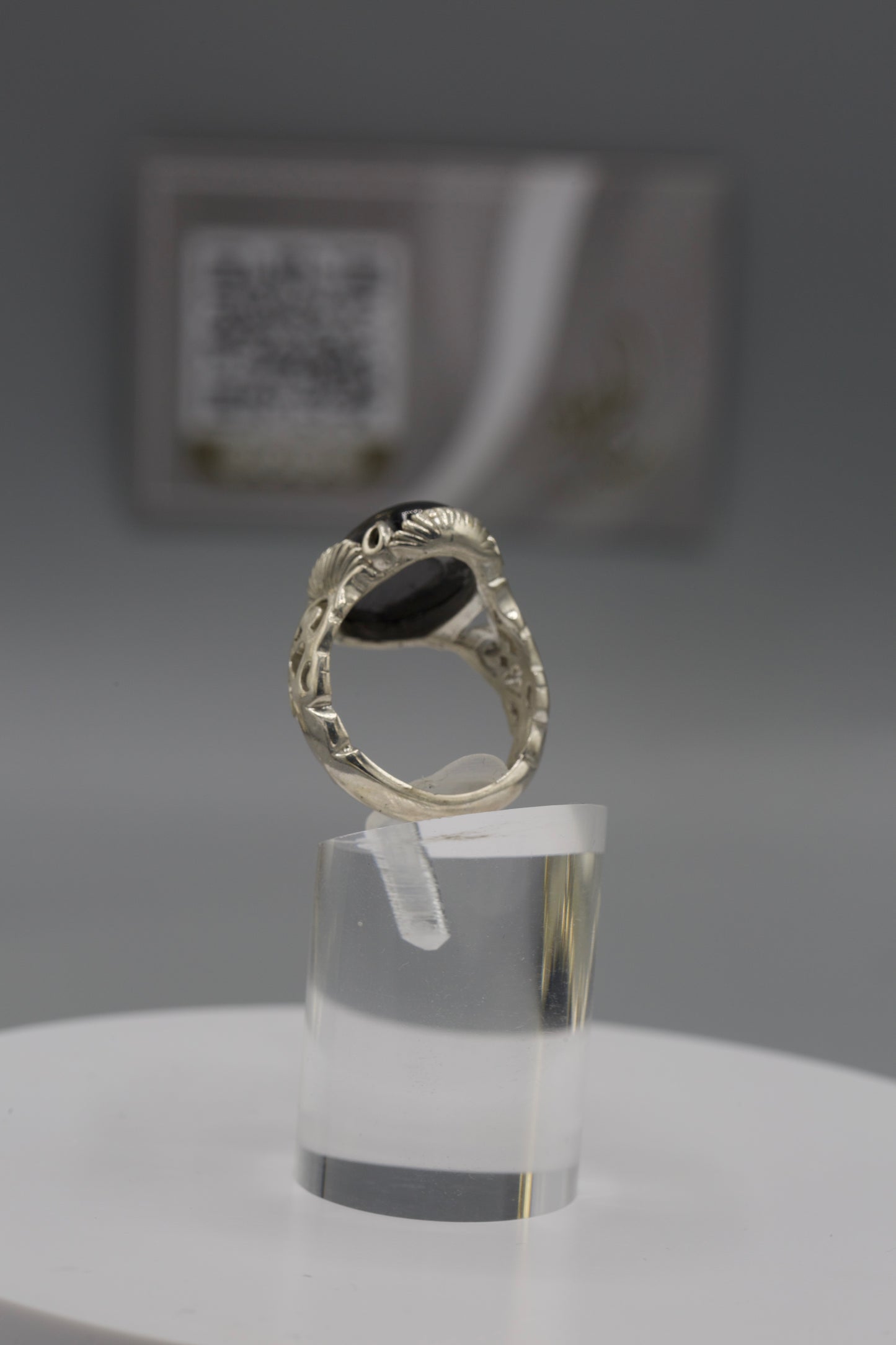 Black Aqeeq unisex Silver Ring