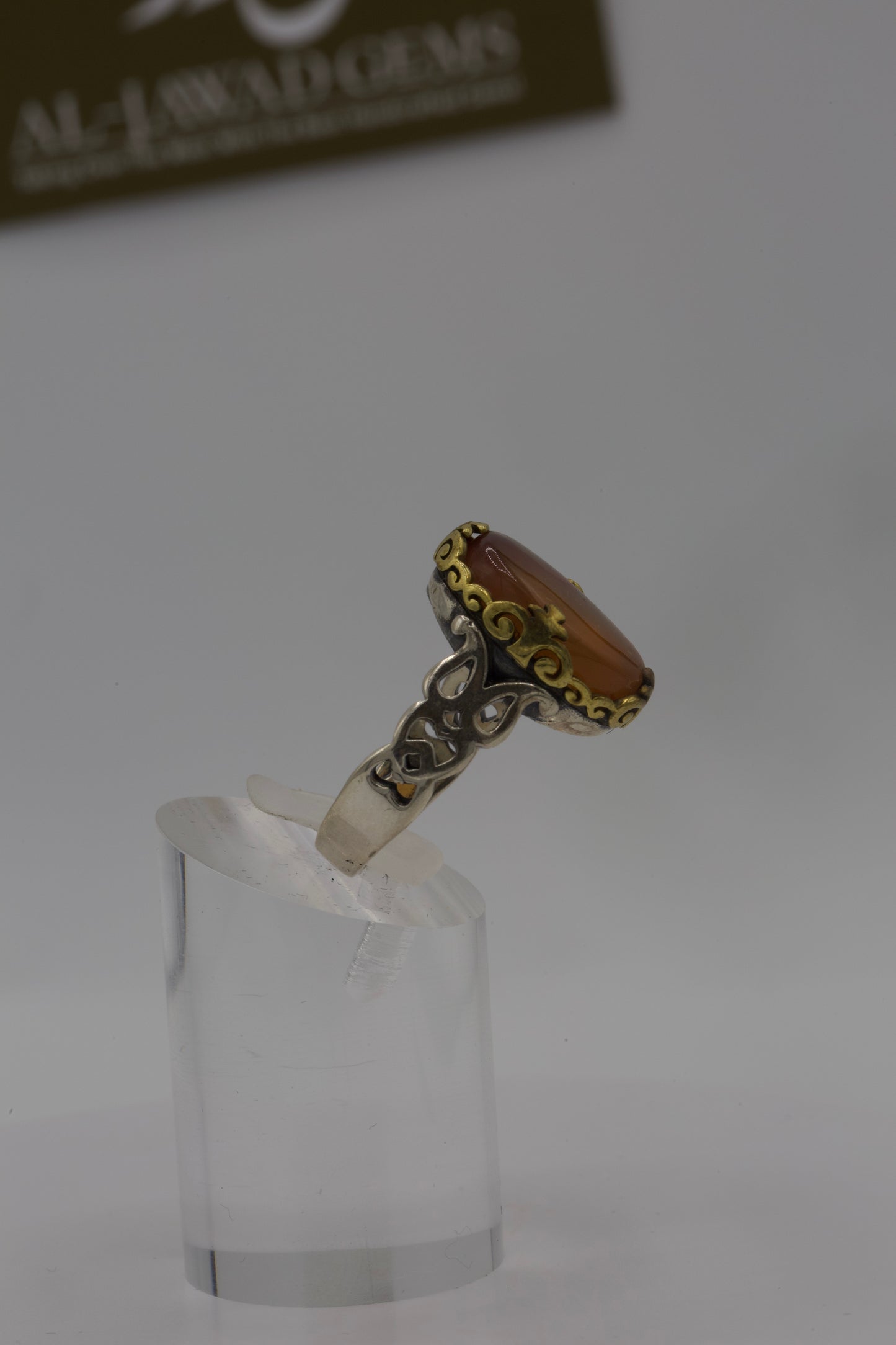 Double coloured Yemeni Aqeeq silver ring