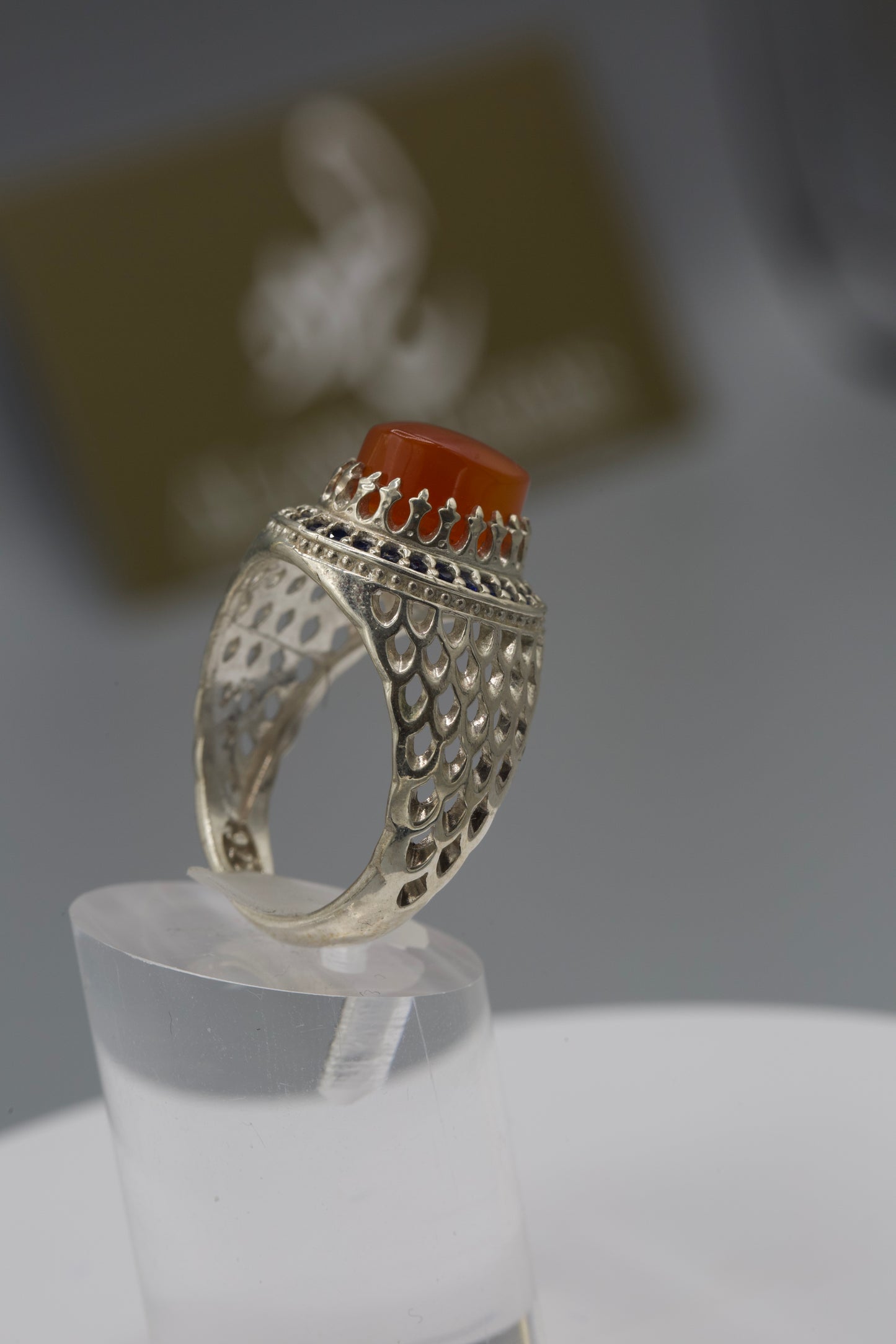 Yemeni Aqeeq silver gemstone ring