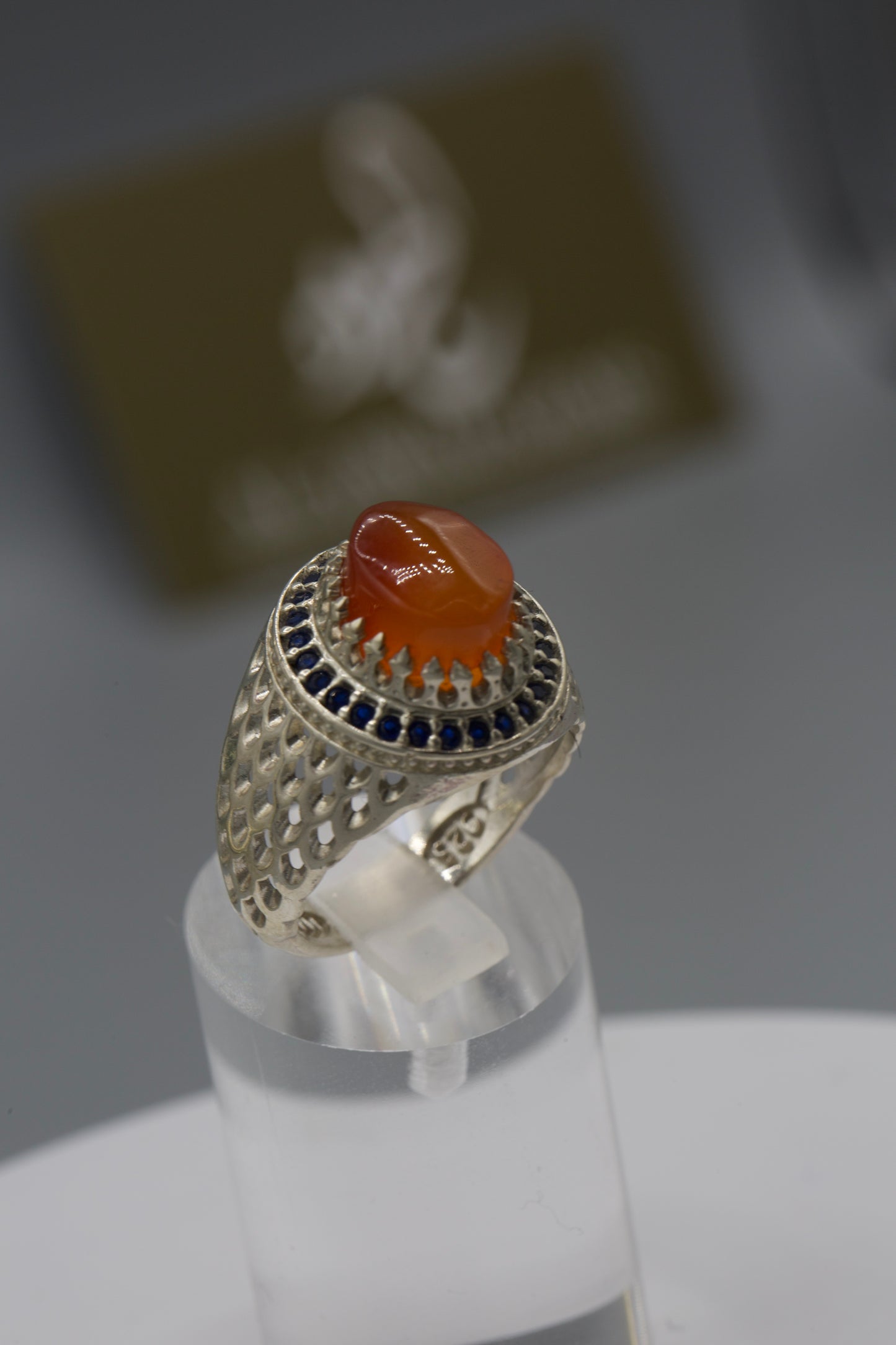 Yemeni Aqeeq silver gemstone ring