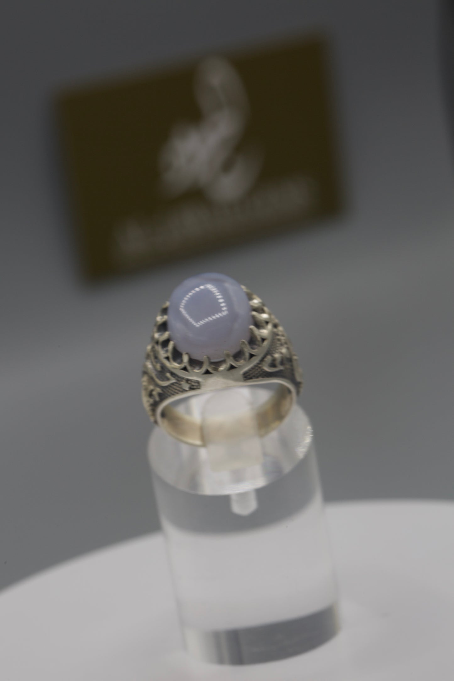 Purple Aqeeq “ya Hussain” silver Ring