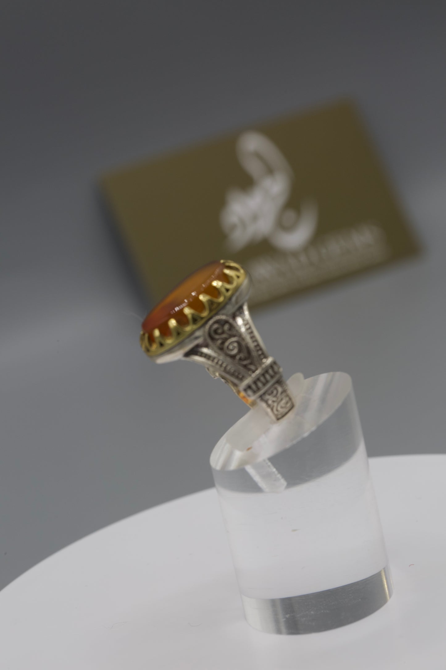 Silver laser Aqeeq Yemeni Ring