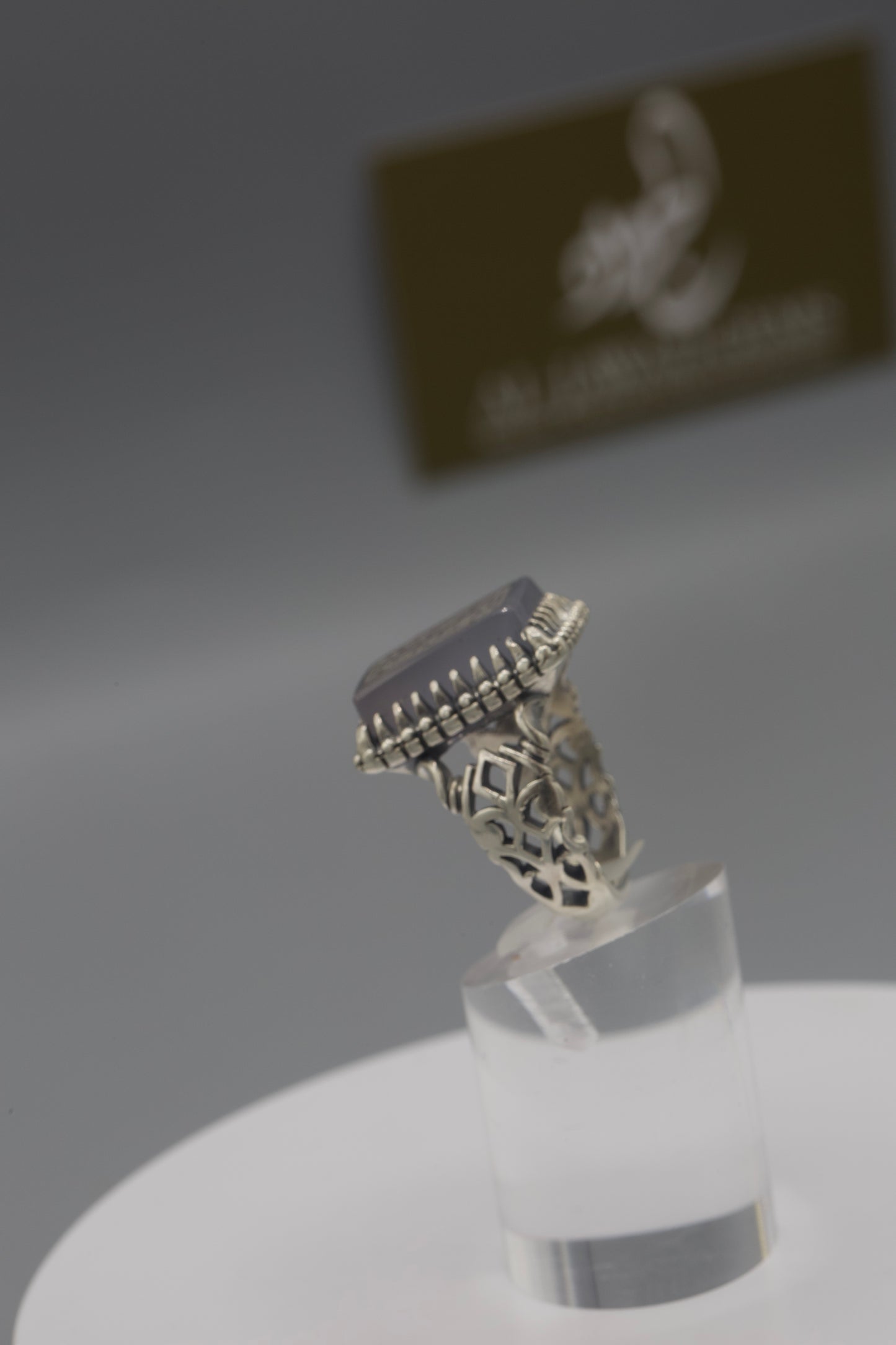 Square Purple Aqeeq “Ashab alkisa” Silver Ring