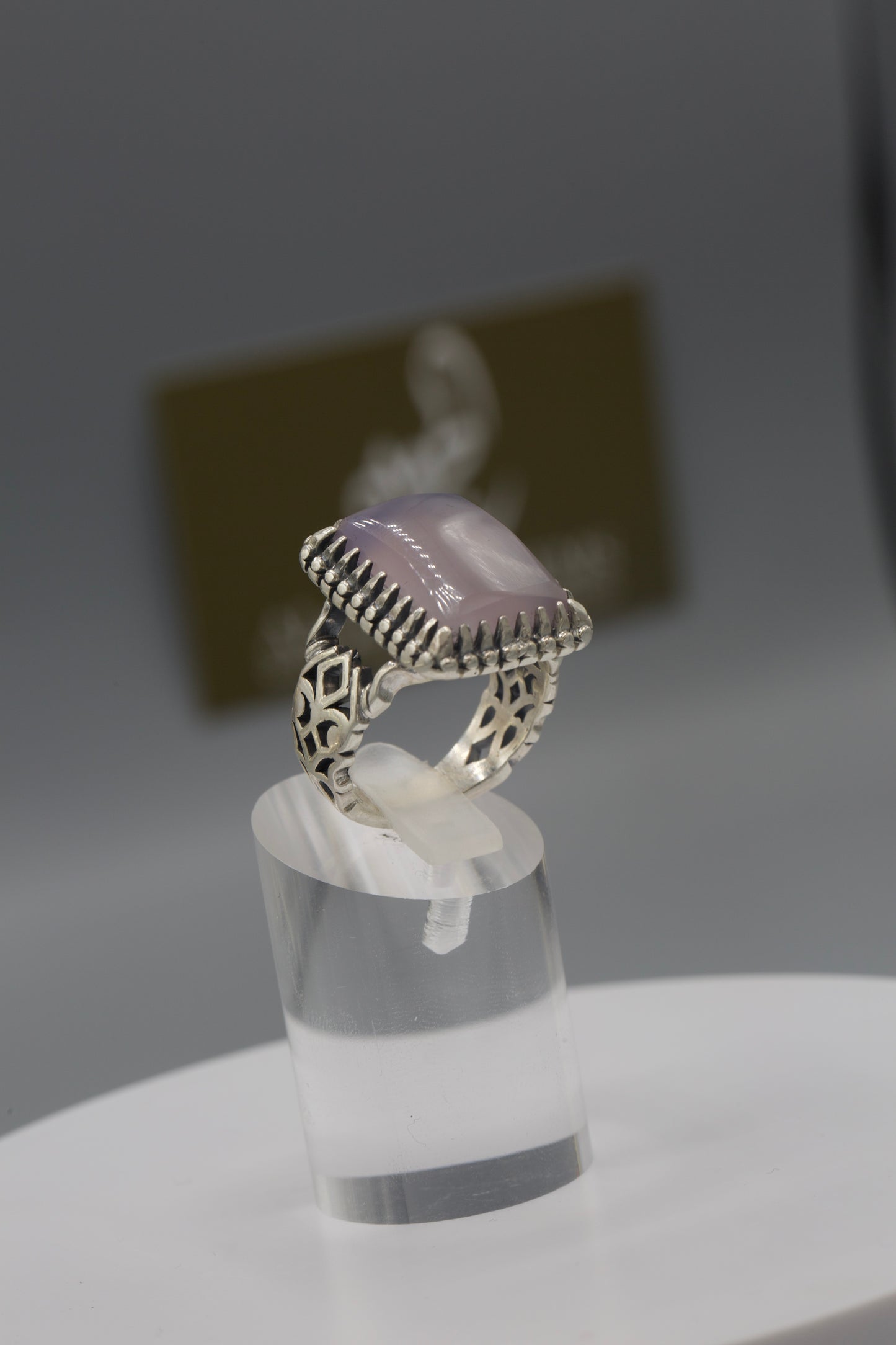 Square Purple Aqeeq Silver Ring