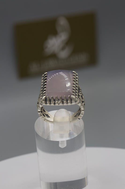 Square Purple Aqeeq Silver Ring