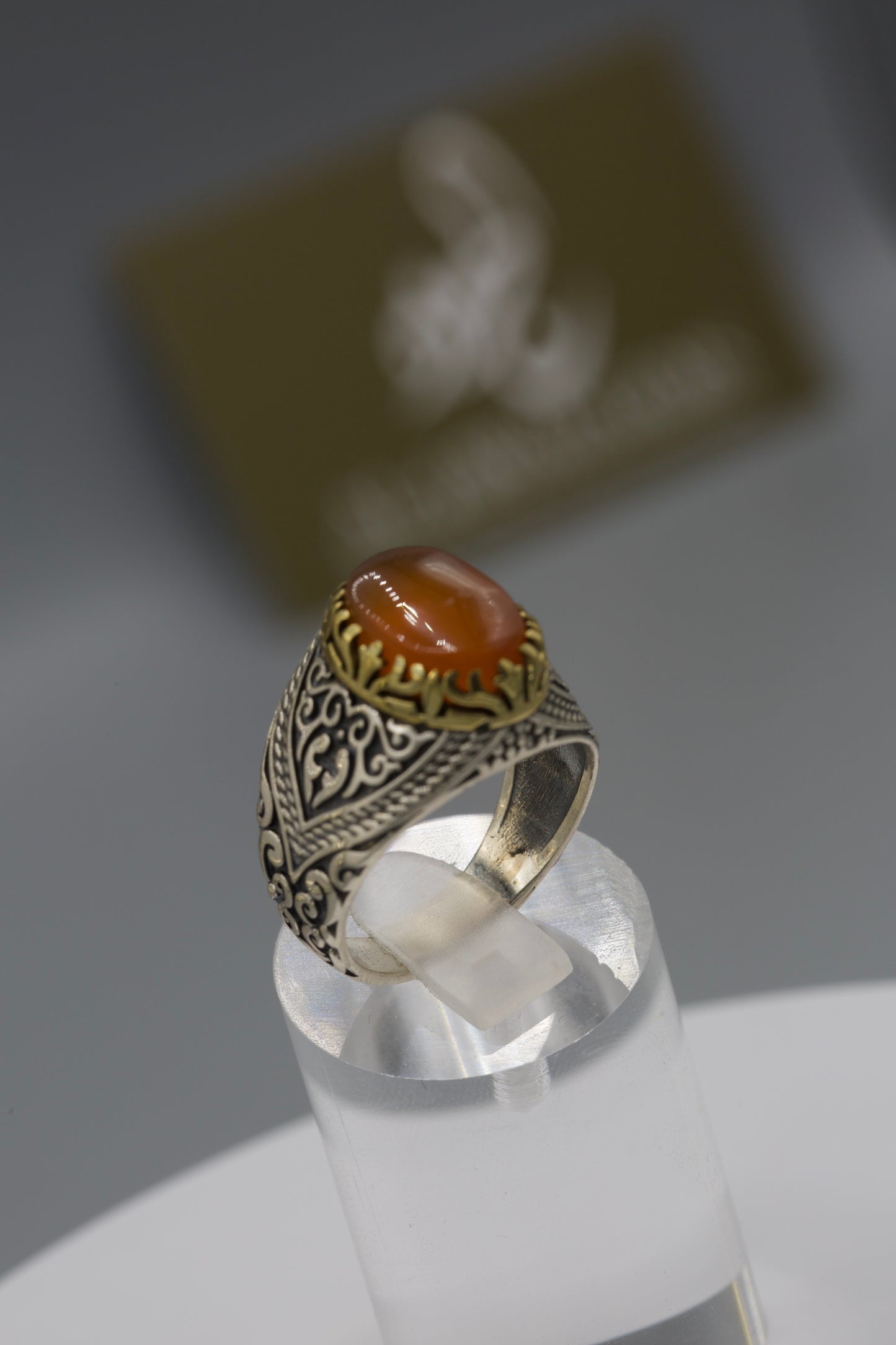 Qalamzani Yemeni Aqeeq silver ring