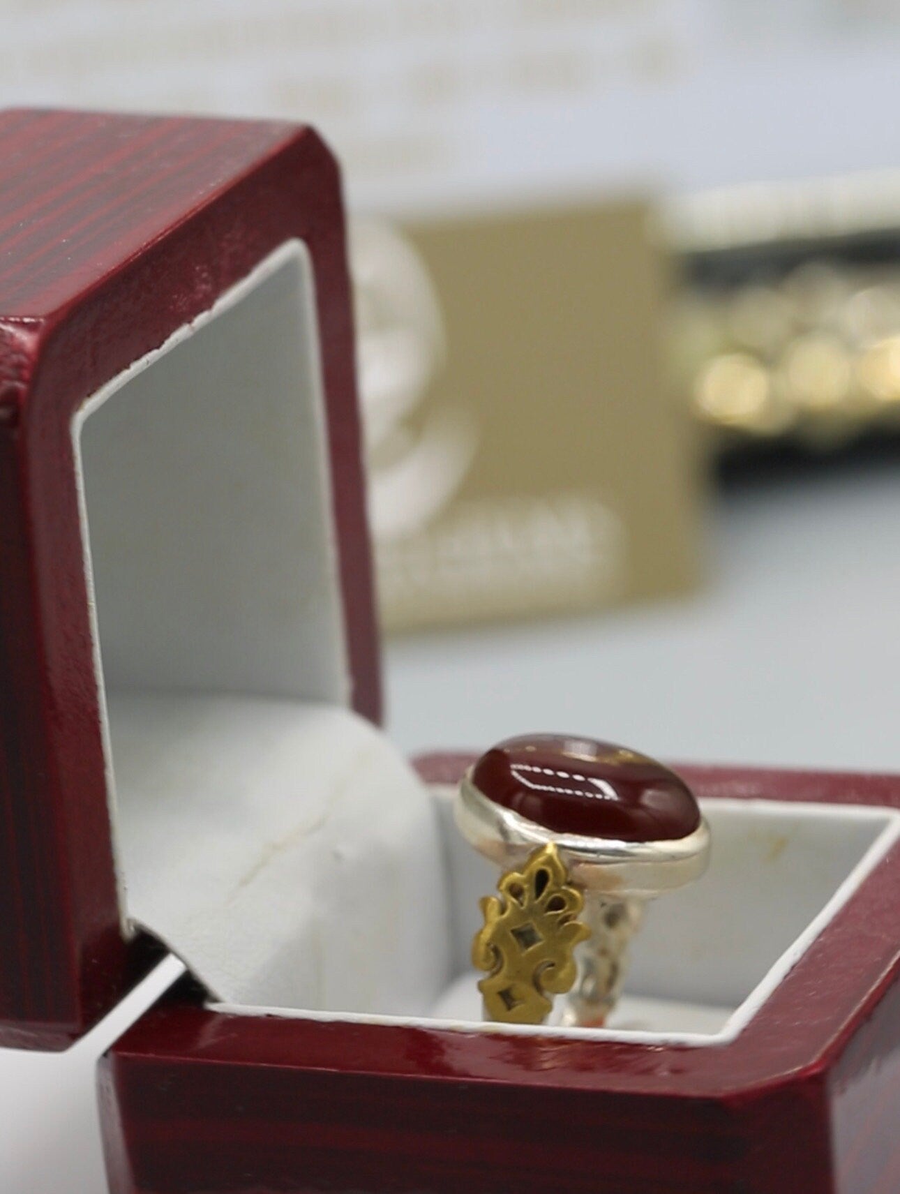 Dark Red Aqeeq silver men’s ring