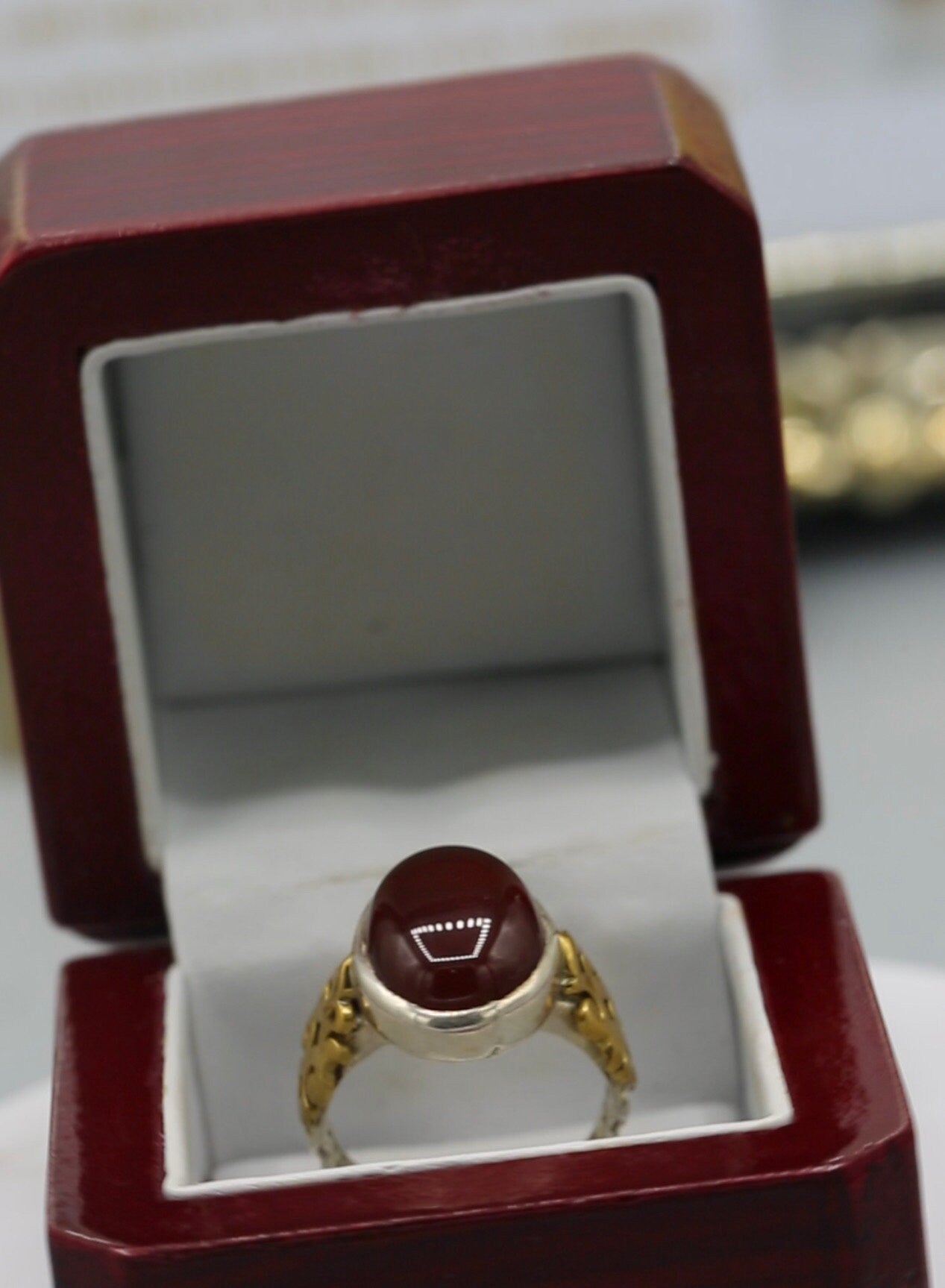 Dark Red Aqeeq silver men’s ring