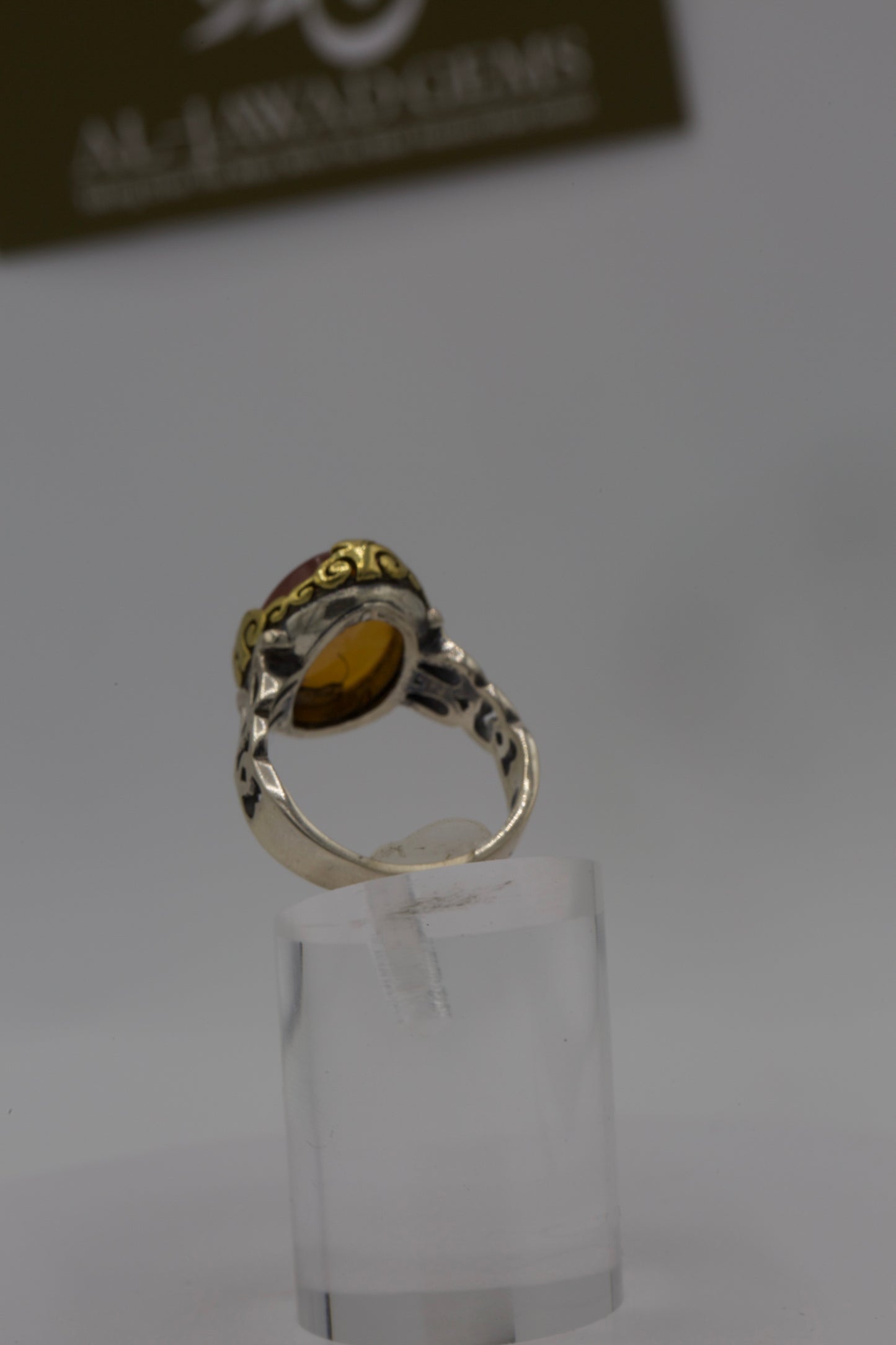 Double coloured Yemeni Aqeeq silver ring