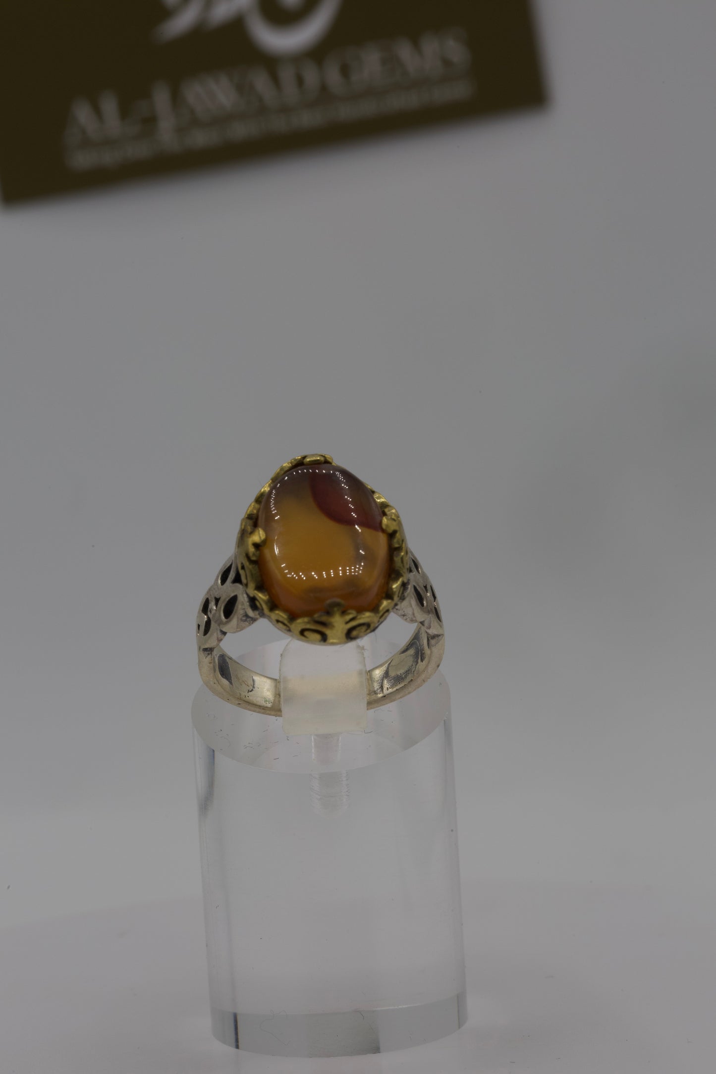 Double coloured Yemeni Aqeeq silver ring