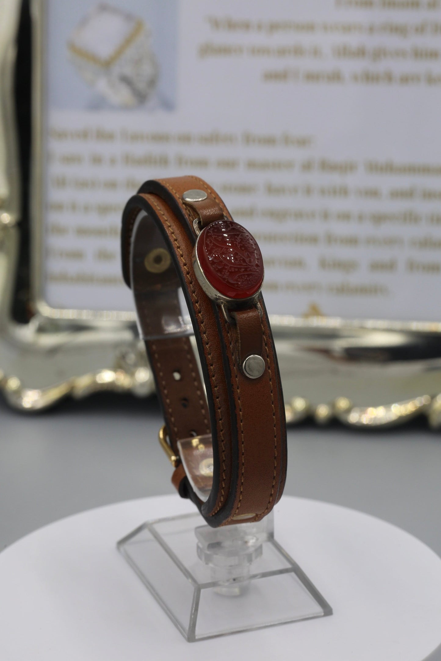 Red Aqeeq ‘Ya Zahra’ leather Wristband