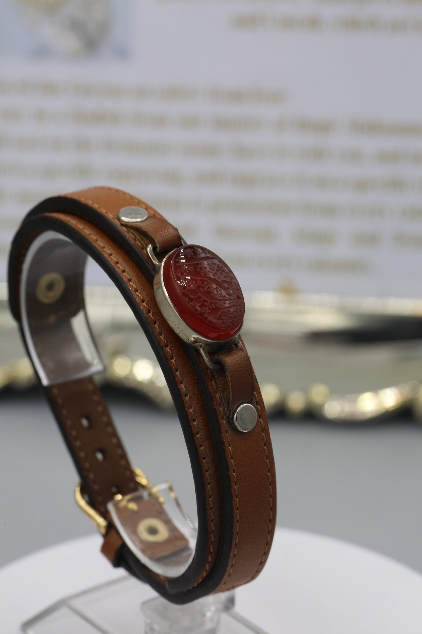 Red Aqeeq ‘Ya Zahra’ leather Wristband