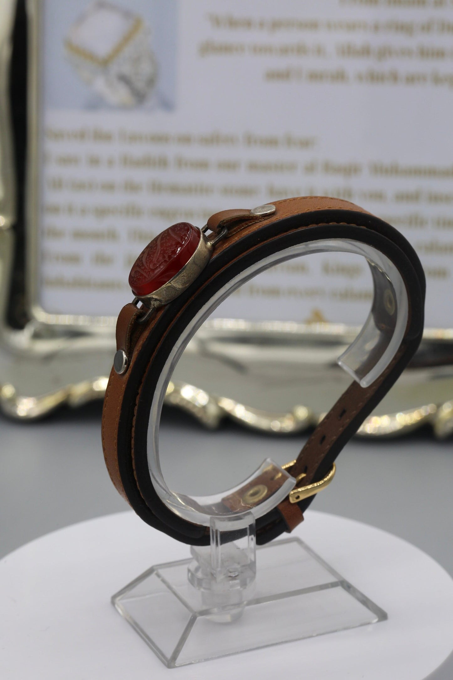 Red Aqeeq ‘Ya Zahra’ leather Wristband