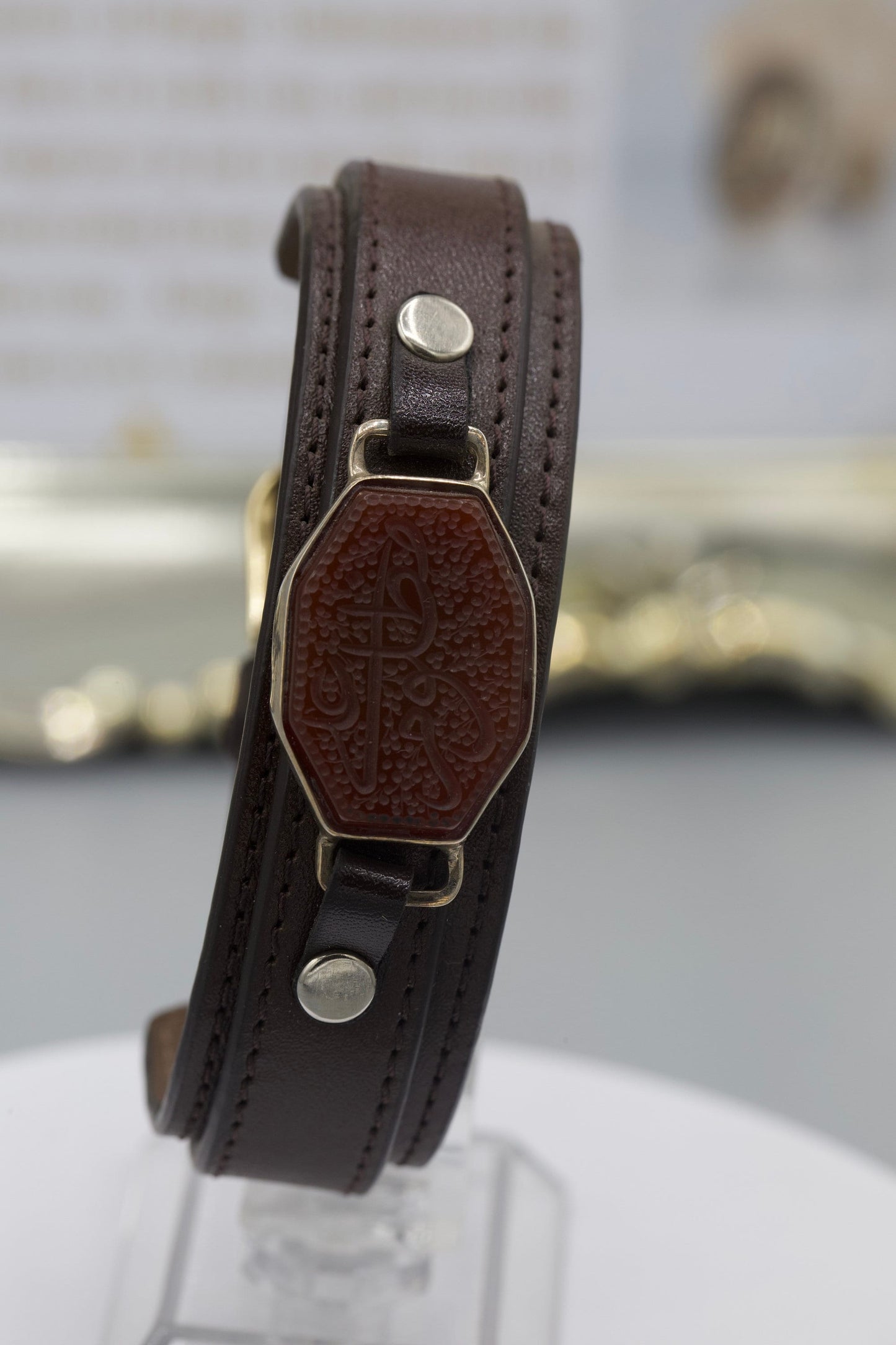 Red Aqeeq ‘Madhloom Ali’ leather Wristband